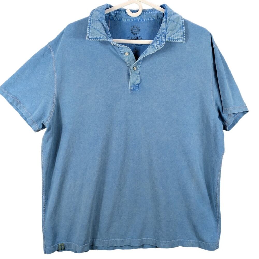 Tre Vero Three Truths Shirt Mens XXL Blue Distressed Denim Collar Short Sleeve